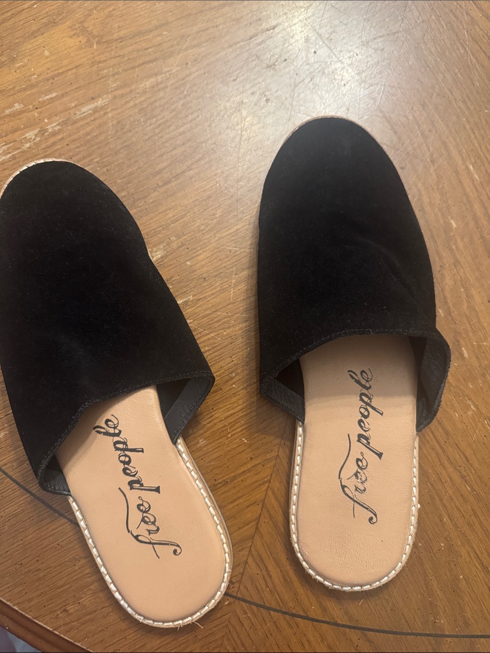 Free People Black Suede Backless Slide Mules made in India size 39